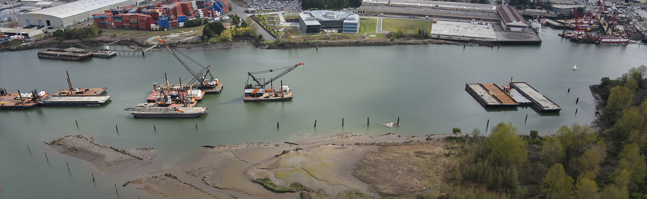 Aerial view of barges on the Duwamish
